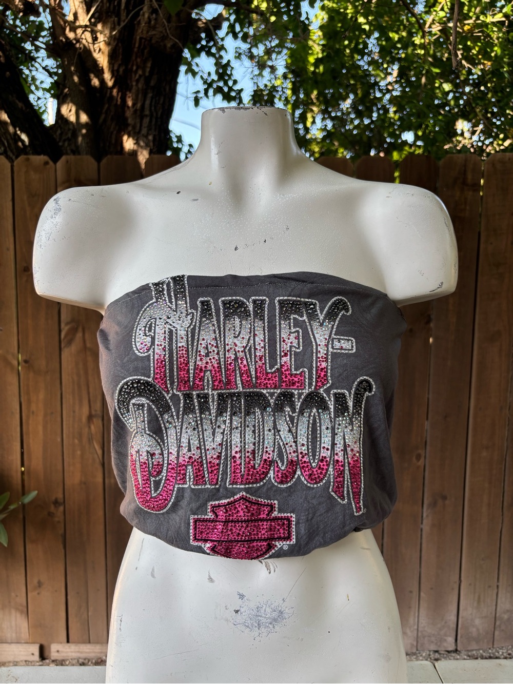 Rhinestone Harley Davidson Custom Reworked tube top/Bandeau Small.